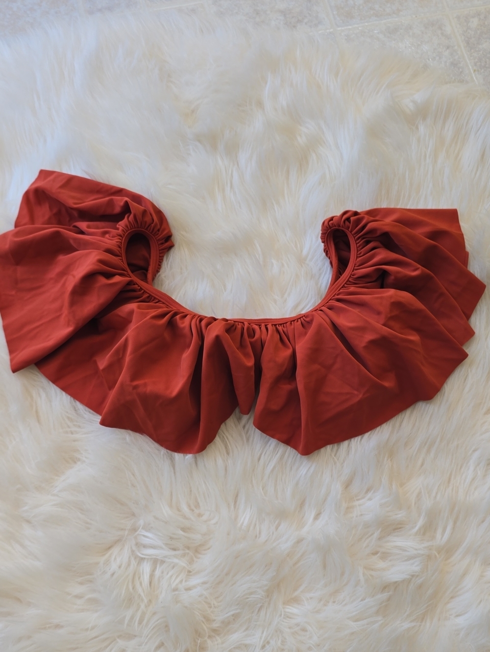Ruffle Off-Shoulder Bikini Top in Rust Red SIZE SMALL